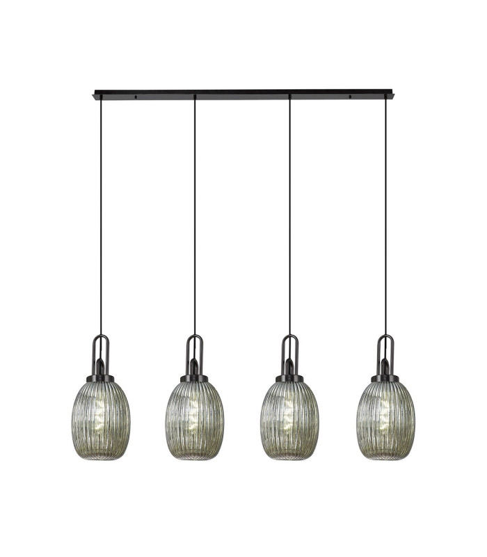 Yorktown Linear 4 Light Pendant 20cm Almond Ribbed Glass Black Chrome/Matt Black Smoked-1