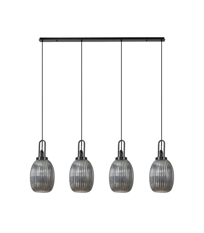 Yorktown Linear 4 Light Pendant 20cm Almond Ribbed Glass Black Chrome/Matt Black Smoked-4