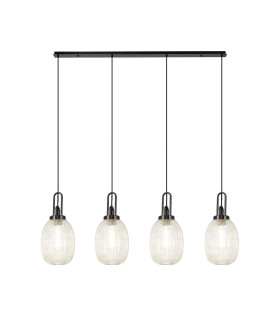 Yorktown Linear 4 Light Pendant 20cm Almond Ribbed Glass Black Chrome/Matt Black Champagne-1