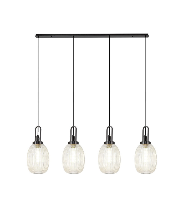 Yorktown Linear 4 Light Pendant 20cm Almond Ribbed Glass Black Chrome/Matt Black Champagne-1