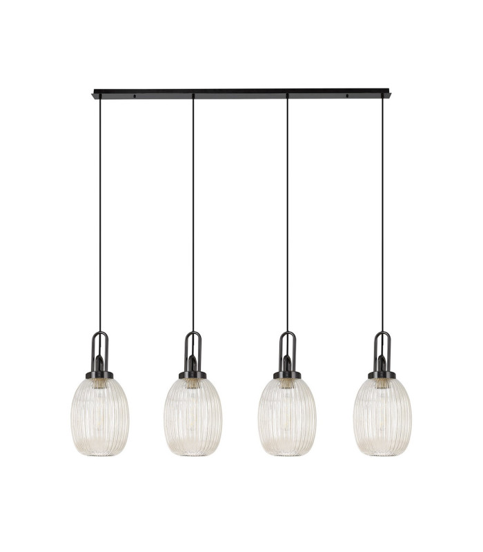 Yorktown Linear 4 Light Pendant 20cm Almond Ribbed Glass Black Chrome/Matt Black Champagne-4