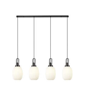 Yorktown Linear 4 Light Pendant 20cm Almond Ribbed Glass Black Chrome/Matt Black Opal-1