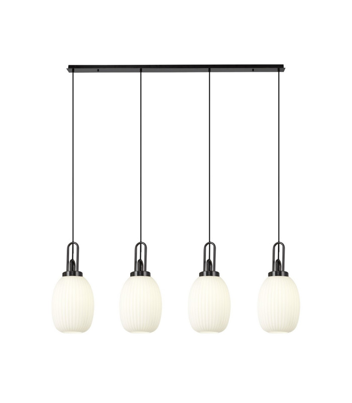 Yorktown Linear 4 Light Pendant 20cm Almond Ribbed Glass Black Chrome/Matt Black Opal-1