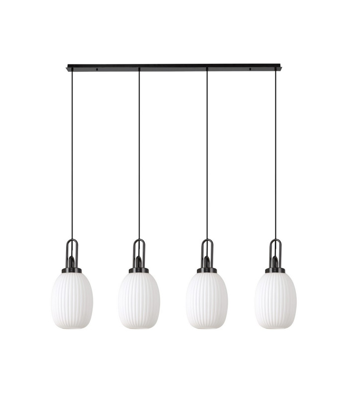 Yorktown Linear 4 Light Pendant 20cm Almond Ribbed Glass Black Chrome/Matt Black Opal-4