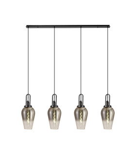 Yorktown Linear 4 Light Pendant E27 23cm Pear Glass Smoked/Clear Black Chrome/Matt Black-1