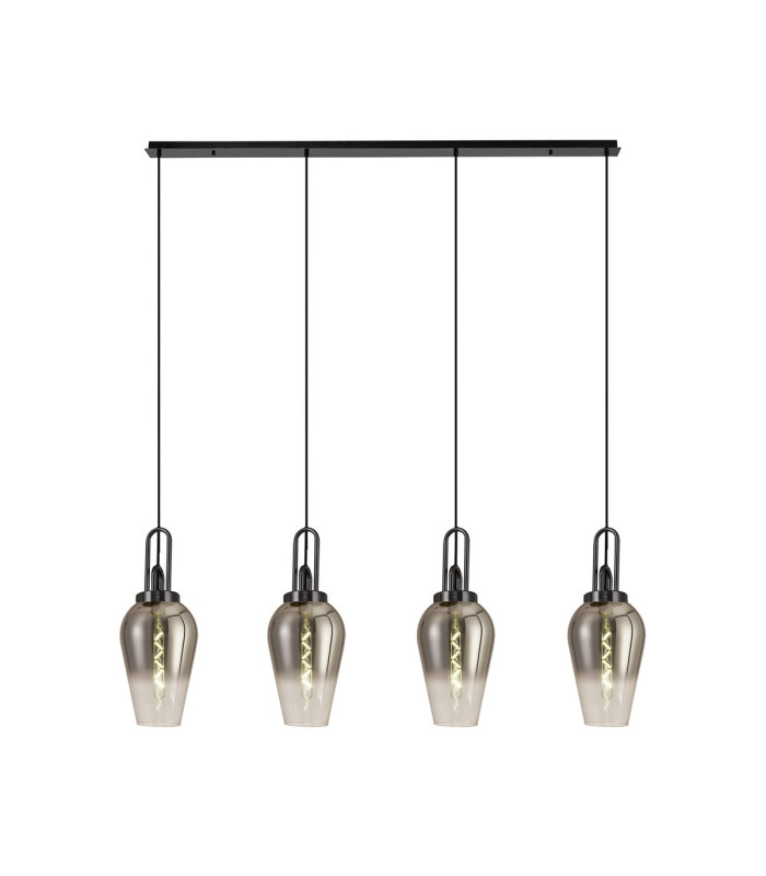 Yorktown Linear 4 Light Pendant E27 23cm Pear Glass Smoked/Clear Black Chrome/Matt Black-1