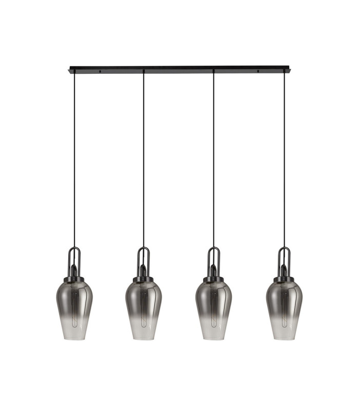 Yorktown Linear 4 Light Pendant E27 23cm Pear Glass Smoked/Clear Black Chrome/Matt Black-4