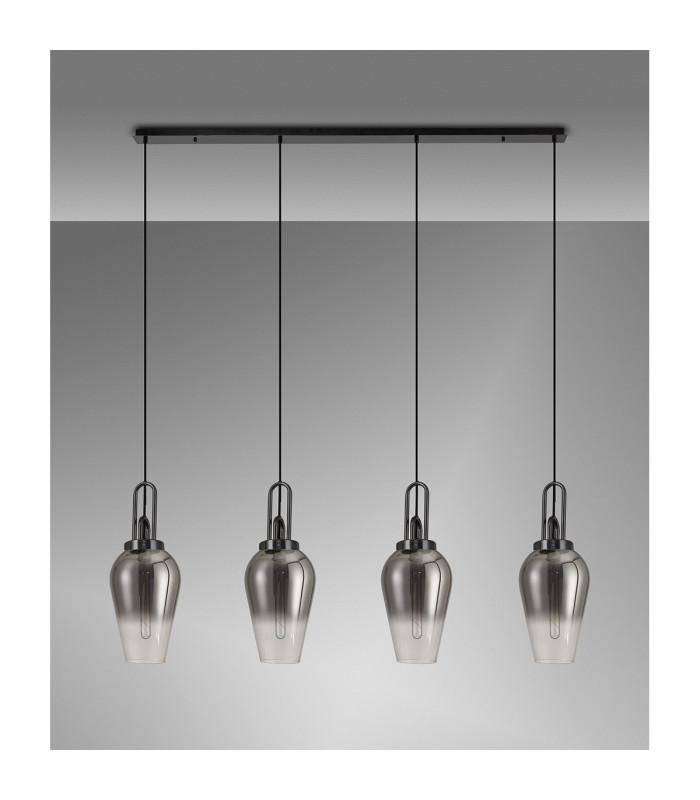 Yorktown Linear 4 Light Pendant E27 23cm Pear Glass Smoked/Clear Black Chrome/Matt Black-10