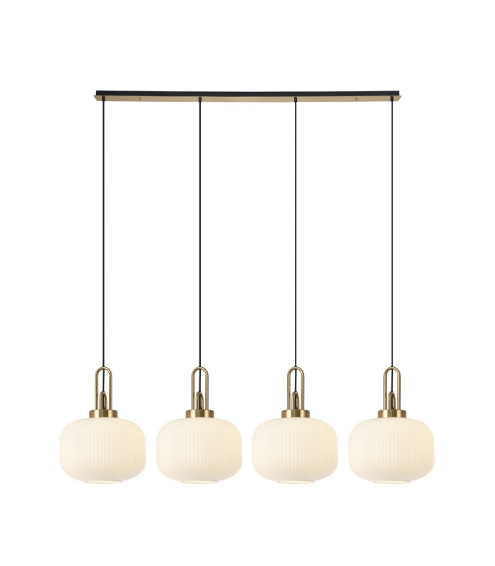 Yorktown Linear Pendant 4 x E27 Brass Gold/Matt Black 30cm Pumpkin Shaped Ribbed Opal Glass-1