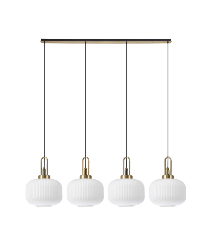 Yorktown Linear Pendant 4 x E27 Brass Gold/Matt Black 30cm Pumpkin Shaped Ribbed Opal Glass-4