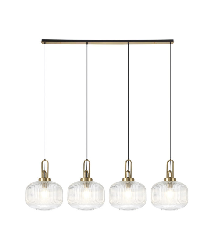 Yorktown Linear Pendant 4 x E27 Brass Gold/Matt Black 30cm Pumpkin Shaped Ribbed Clear Glass-1