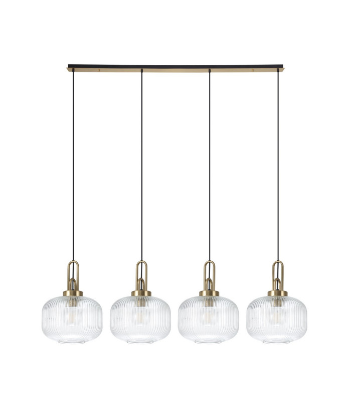 Yorktown Linear Pendant 4 x E27 Brass Gold/Matt Black 30cm Pumpkin Shaped Ribbed Clear Glass-4