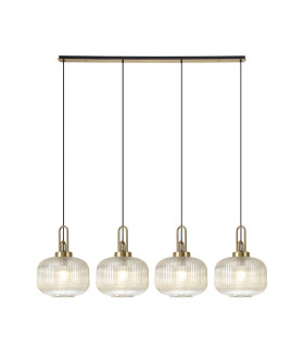 Yorktown Linear Pendant 4 x E27 Brass Gold/Matt Black 30cm Pumpkin Shaped Ribbed Champagne Glass-1