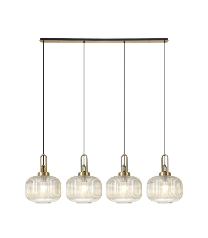 Yorktown Linear Pendant 4 x E27 Brass Gold/Matt Black 30cm Pumpkin Shaped Ribbed Champagne Glass-1