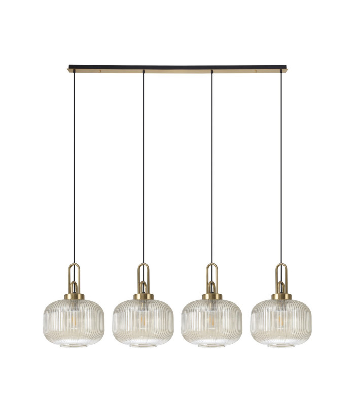 Yorktown Linear Pendant 4 x E27 Brass Gold/Matt Black 30cm Pumpkin Shaped Ribbed Champagne Glass-4