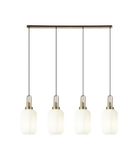 Yorktown Linear 4 Light Pendant 20cm Tubular Ribbed Glass Brass Gold/Matt Black Opal-1
