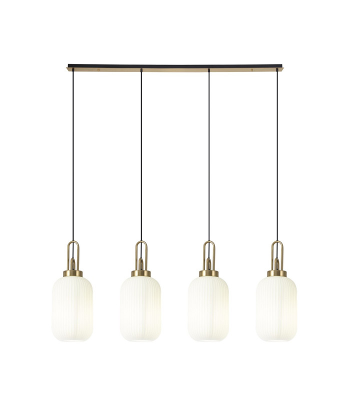 Yorktown Linear 4 Light Pendant 20cm Tubular Ribbed Glass Brass Gold/Matt Black Opal-1