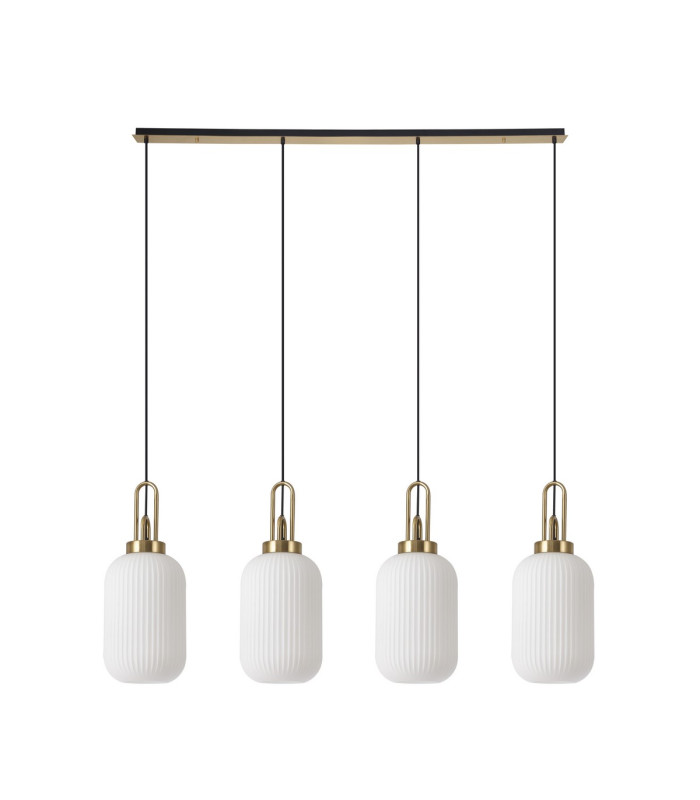 Yorktown Linear 4 Light Pendant 20cm Tubular Ribbed Glass Brass Gold/Matt Black Opal-3
