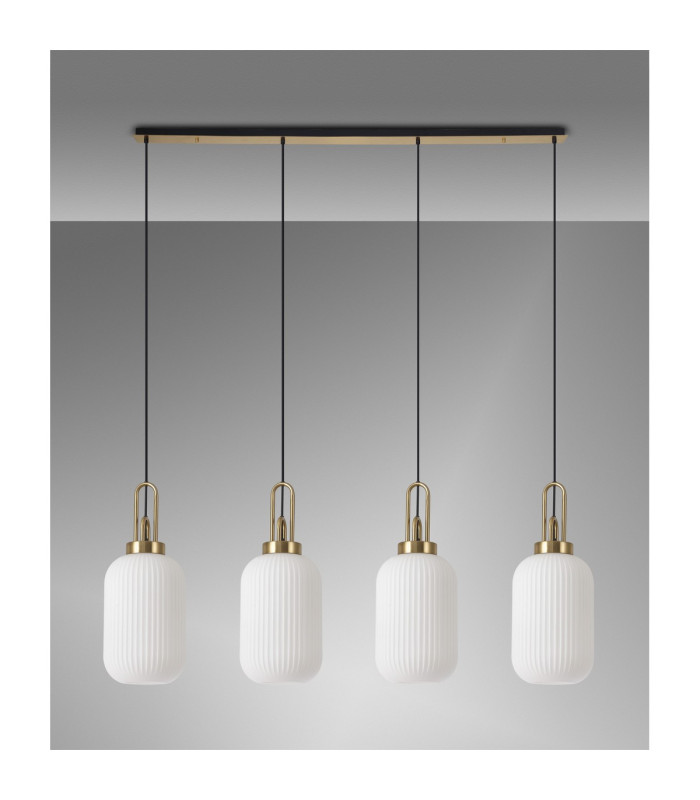 Yorktown Linear 4 Light Pendant 20cm Tubular Ribbed Glass Brass Gold/Matt Black Opal-9