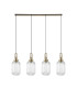 Yorktown Linear 4 Light Pendant 20cm Tubular Ribbed Glass Brass Gold/Matt Black Clear-4