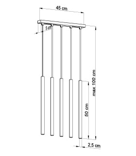 5 Light Staight Bar Drop Pendant White, G9 - 2