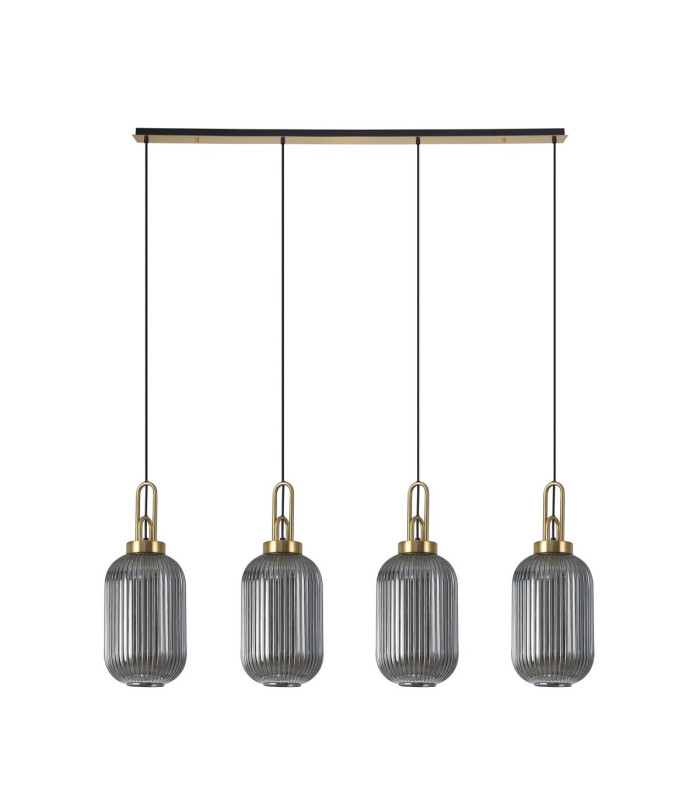 Yorktown Linear 4 Light Pendant 20cm Tubular Ribbed Glass Brass Gold/Matt Black Smoked-4