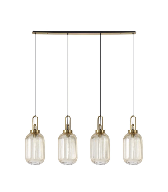 Yorktown Linear 4 Light Pendant 20cm Tubular Ribbed Glass Brass Gold/Matt Black Champagne-4