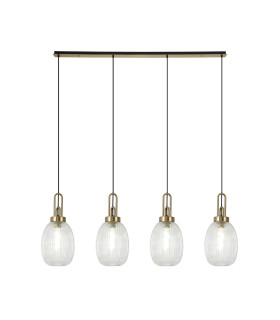Yorktown Linear 4 Light Pendant 20cm Almond Ribbed Glass Brass Gold/Matt Black Clear-1