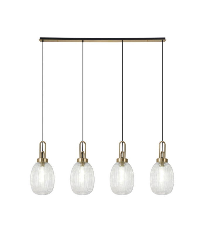 Yorktown Linear 4 Light Pendant 20cm Almond Ribbed Glass Brass Gold/Matt Black Clear-1