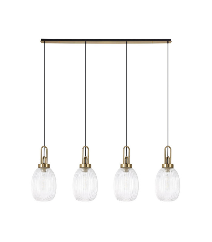 Yorktown Linear 4 Light Pendant 20cm Almond Ribbed Glass Brass Gold/Matt Black Clear-4