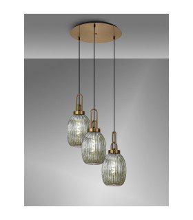 Yorktown Linear 4 Light Pendant 20cm Almond Ribbed Glass Brass Gold/Matt Black Smoked-1