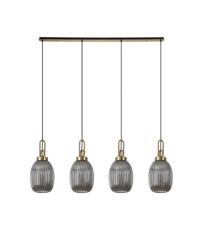 Yorktown Linear 4 Light Pendant 20cm Almond Ribbed Glass Brass Gold/Matt Black Smoked-4