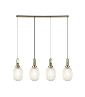 Yorktown Linear 4 Light Pendant 20cm Almond Ribbed Glass Brass Gold/Matt Black Champagne-1