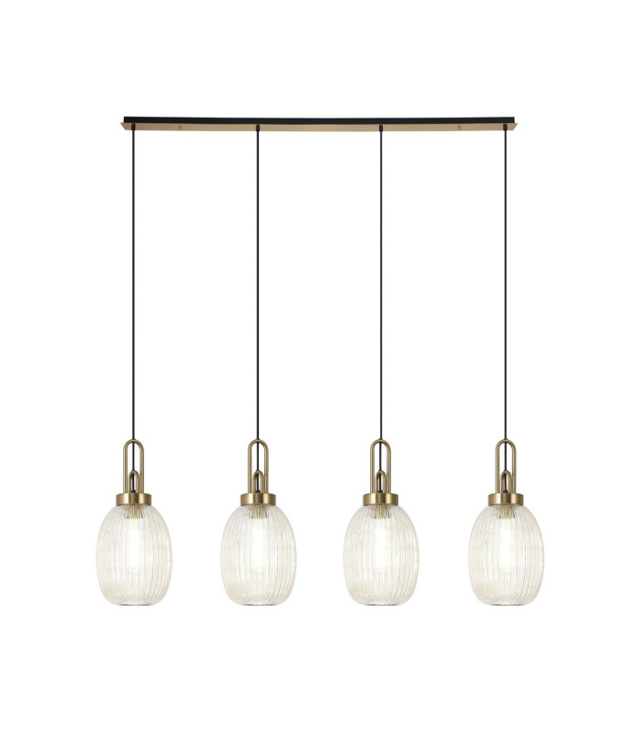 Yorktown Linear 4 Light Pendant 20cm Almond Ribbed Glass Brass Gold/Matt Black Champagne-1