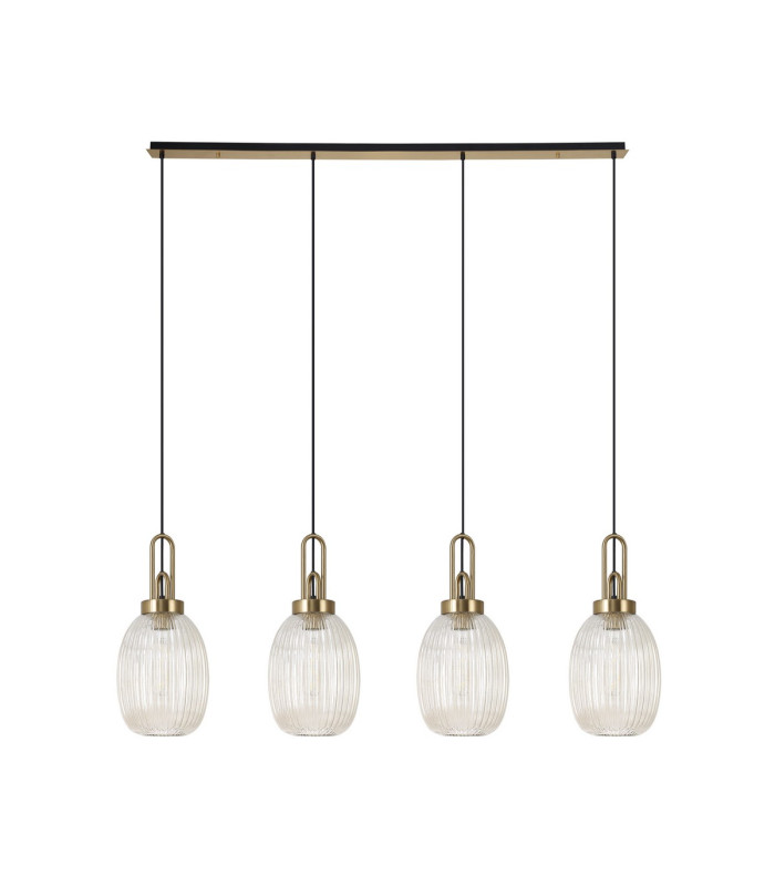Yorktown Linear 4 Light Pendant 20cm Almond Ribbed Glass Brass Gold/Matt Black Champagne-4