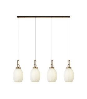 Yorktown Linear 4 Light Pendant 20cm Almond Ribbed Glass Brass Gold/Matt Black Opal-1