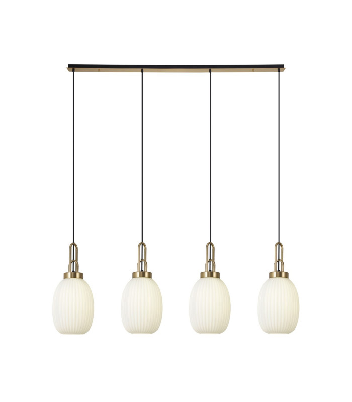 Yorktown Linear 4 Light Pendant 20cm Almond Ribbed Glass Brass Gold/Matt Black Opal-1