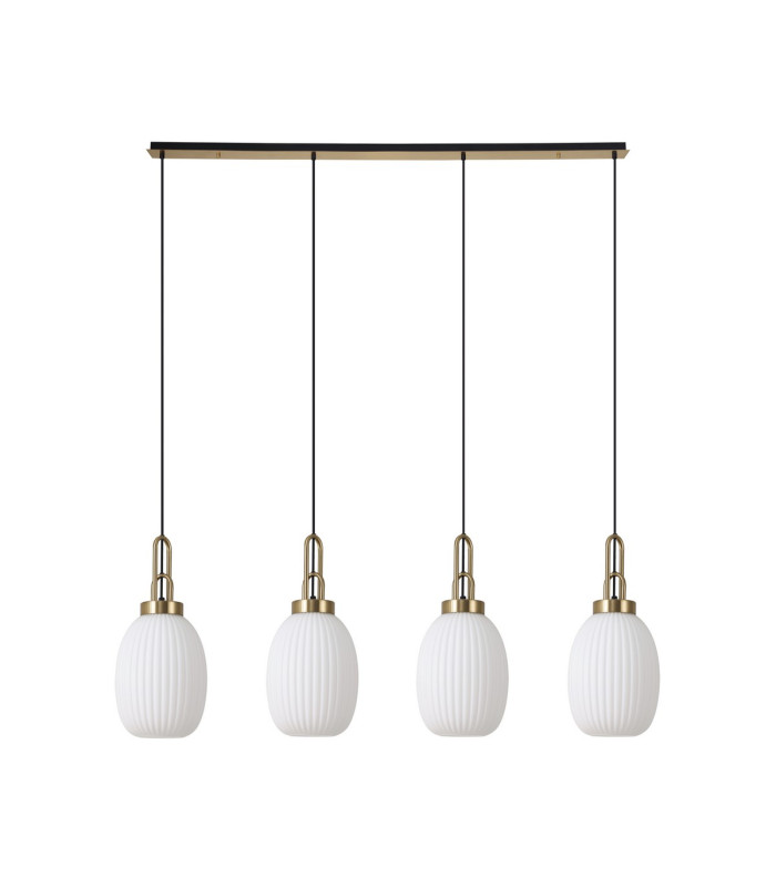 Yorktown Linear 4 Light Pendant 20cm Almond Ribbed Glass Brass Gold/Matt Black Opal-4
