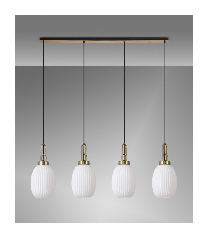 Yorktown Linear 4 Light Pendant 20cm Almond Ribbed Glass Brass Gold/Matt Black Opal-10