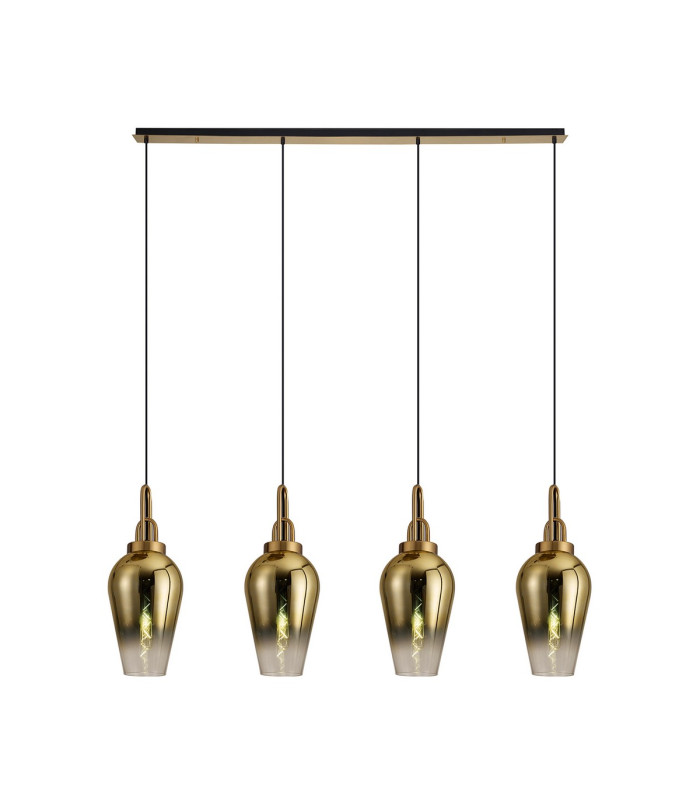 Yorktown Linear 4 Light Pendant E27 23cm Pear Glass Brass Gold/Clear Brass Gold/Matt Black-1