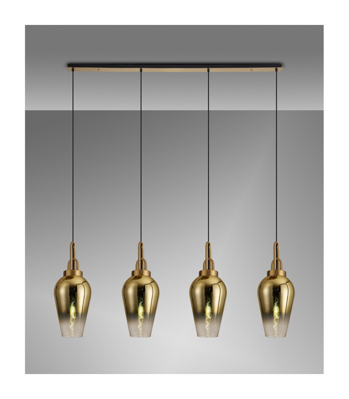 Yorktown Linear 4 Light Pendant E27 23cm Pear Glass Brass Gold/Clear Brass Gold/Matt Black-3