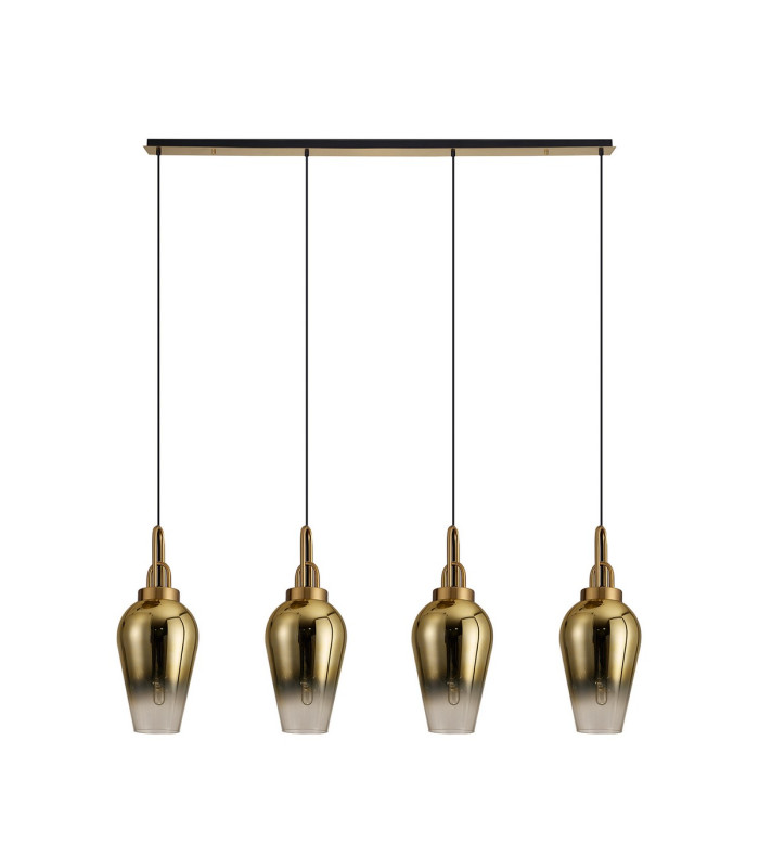 Yorktown Linear 4 Light Pendant E27 23cm Pear Glass Brass Gold/Clear Brass Gold/Matt Black-4