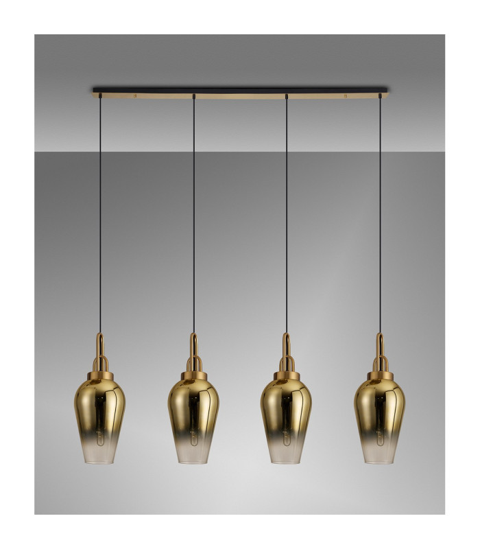 Yorktown Linear 4 Light Pendant E27 23cm Pear Glass Brass Gold/Clear Brass Gold/Matt Black-11