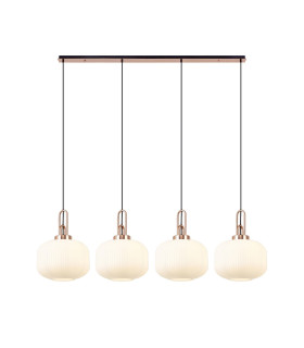 Yorktown Linear Pendant 4 x E27 Copper/Matt Black 30cm Pumpkin Shaped Ribbed Opal Glass-1