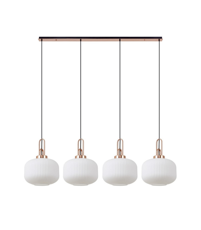 Yorktown Linear Pendant 4 x E27 Copper/Matt Black 30cm Pumpkin Shaped Ribbed Opal Glass-4