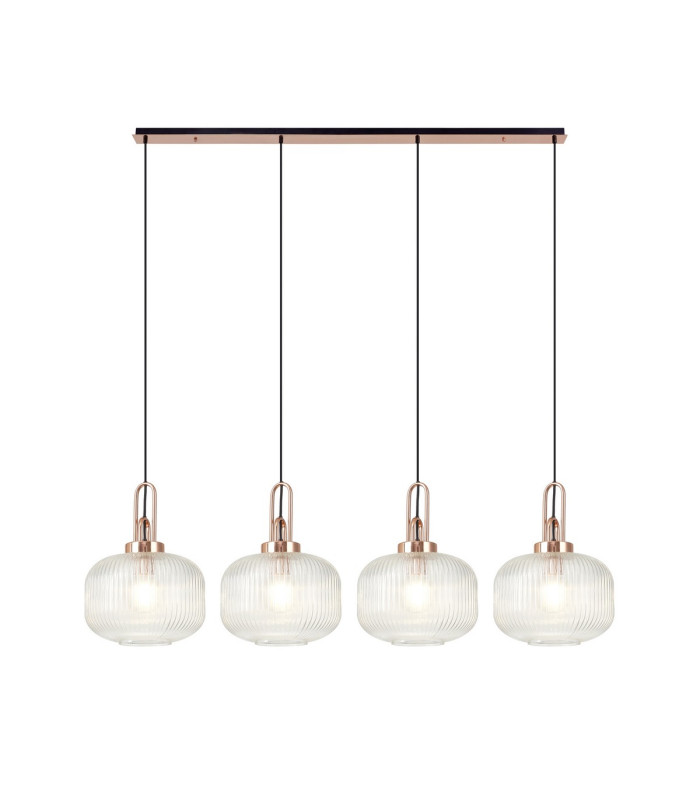 Yorktown Linear Pendant 4 x E27 Copper/Matt Black 30cm Pumpkin Shaped Ribbed Clear Glass-1