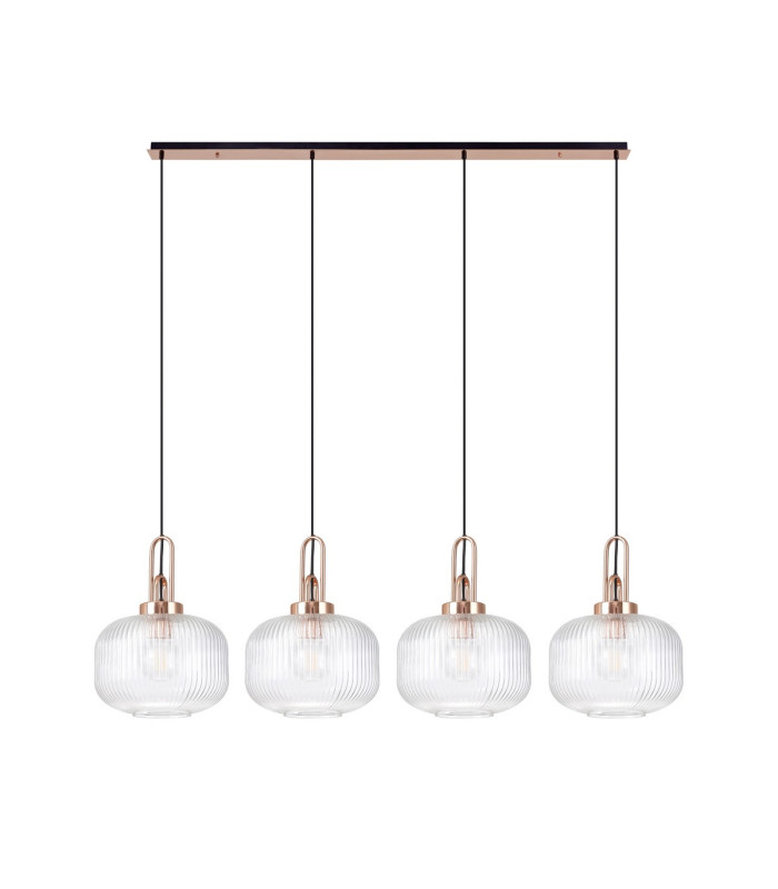 Yorktown Linear Pendant 4 x E27 Copper/Matt Black 30cm Pumpkin Shaped Ribbed Clear Glass-4