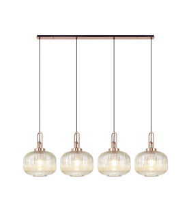 Yorktown Linear Pendant 4 x E27 Copper/Matt Black 30cm Pumpkin Shaped Ribbed Champagne Glass-1