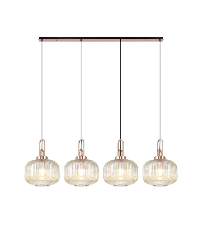 Yorktown Linear Pendant 4 x E27 Copper/Matt Black 30cm Pumpkin Shaped Ribbed Champagne Glass-1