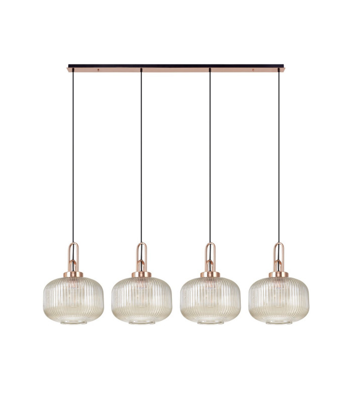 Yorktown Linear Pendant 4 x E27 Copper/Matt Black 30cm Pumpkin Shaped Ribbed Champagne Glass-4